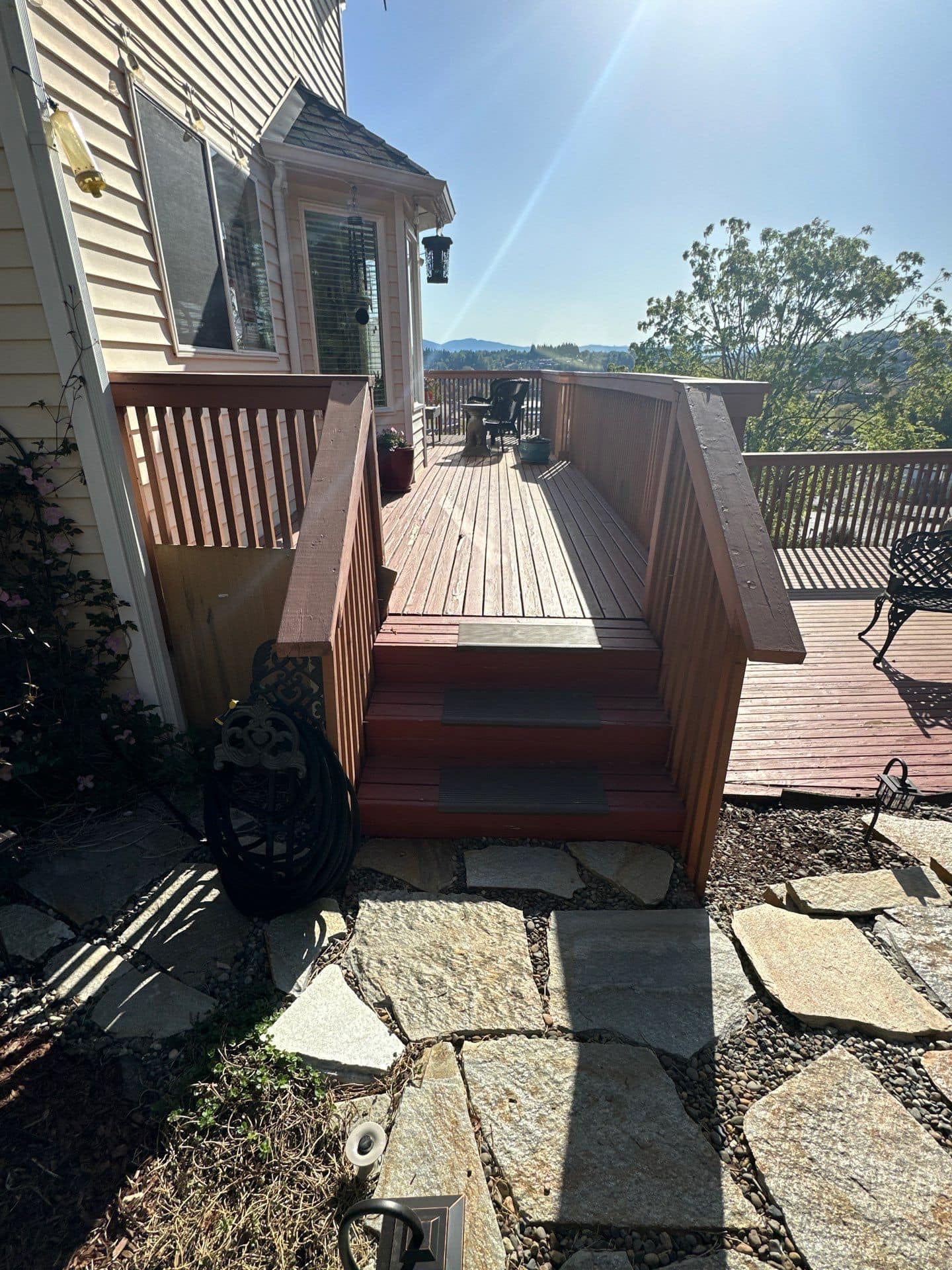 Stained Deck + Flagstone Patio